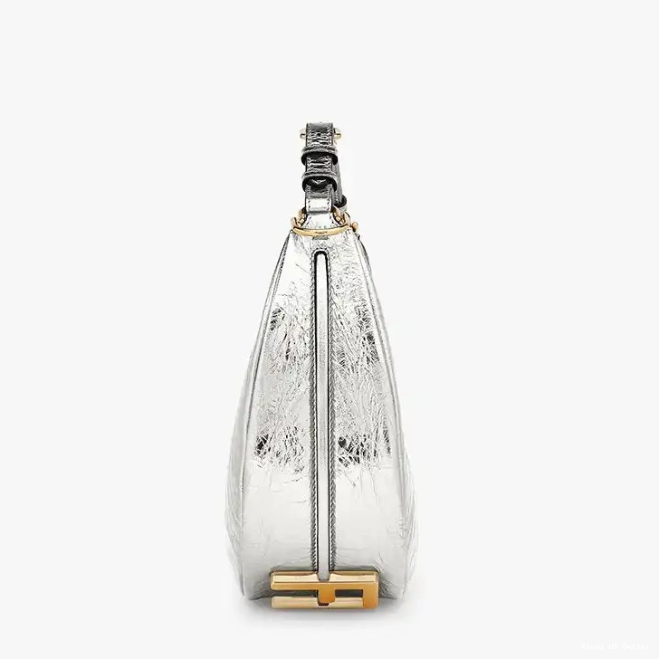 Affordable HOT Leather In Fendi Silver Calf Small Bag Hobo Fendigraphy 0706